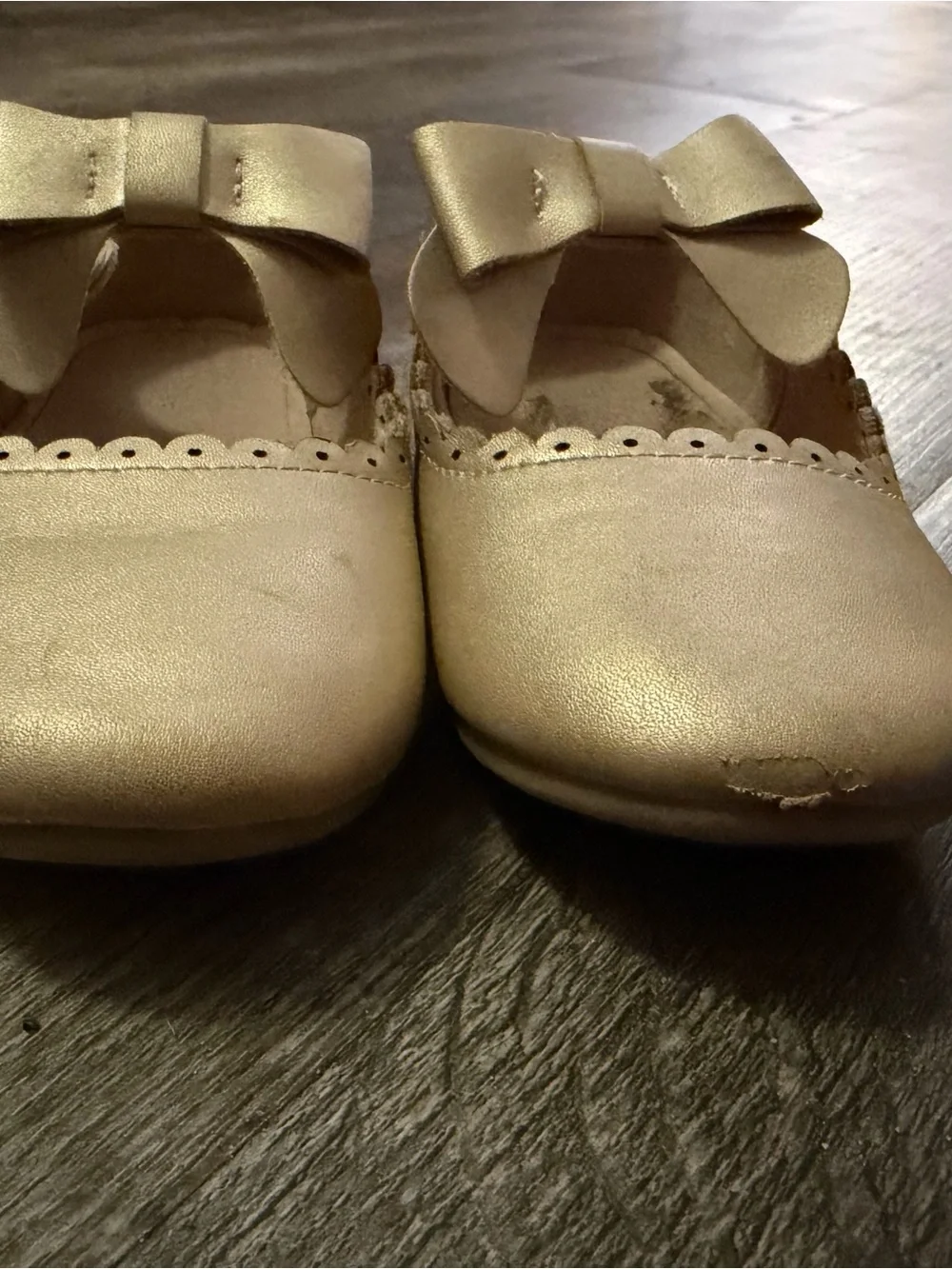 Kids Gold and White Bow Dress Shoes - Girls